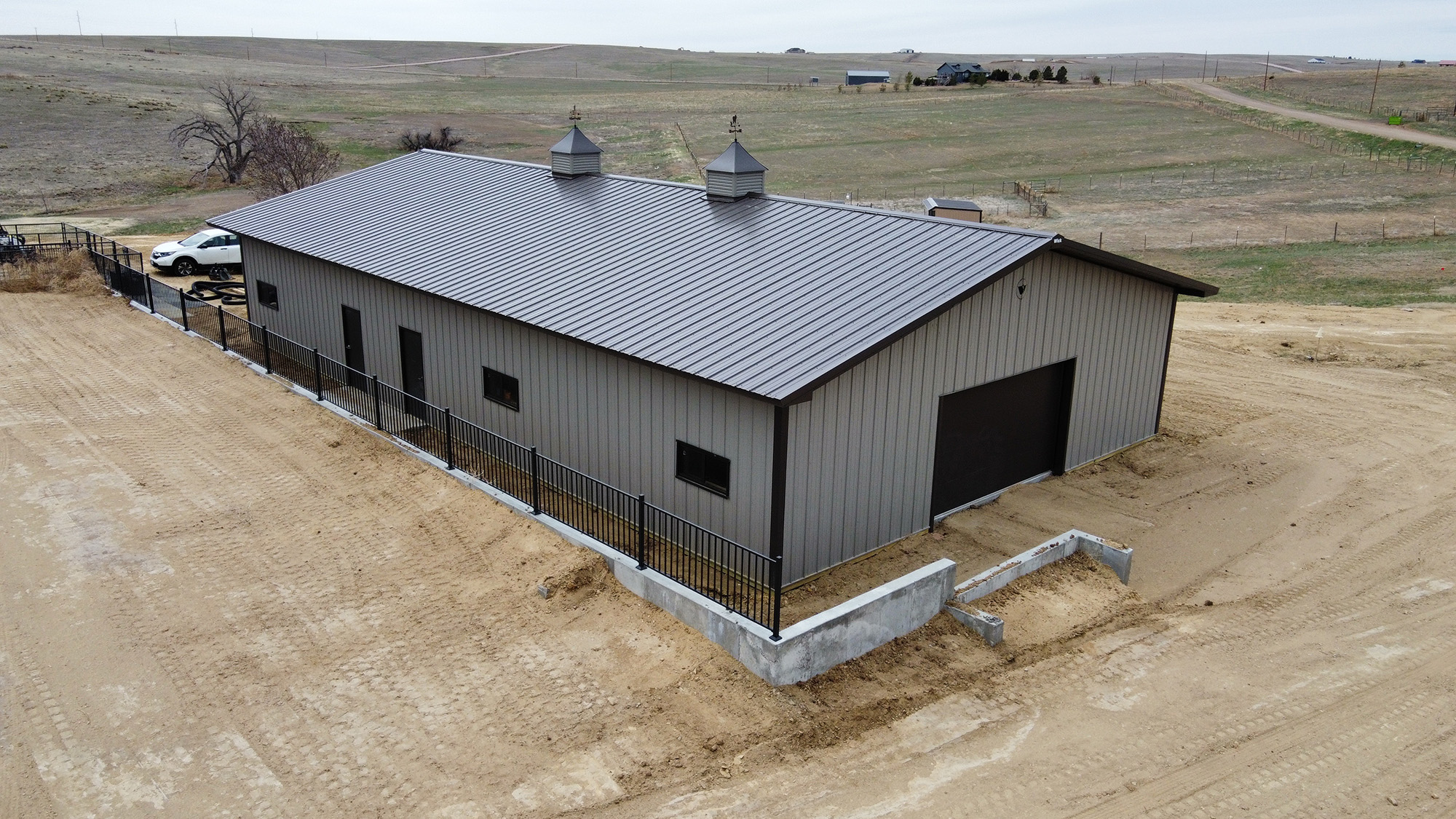 gray post frame suburban building